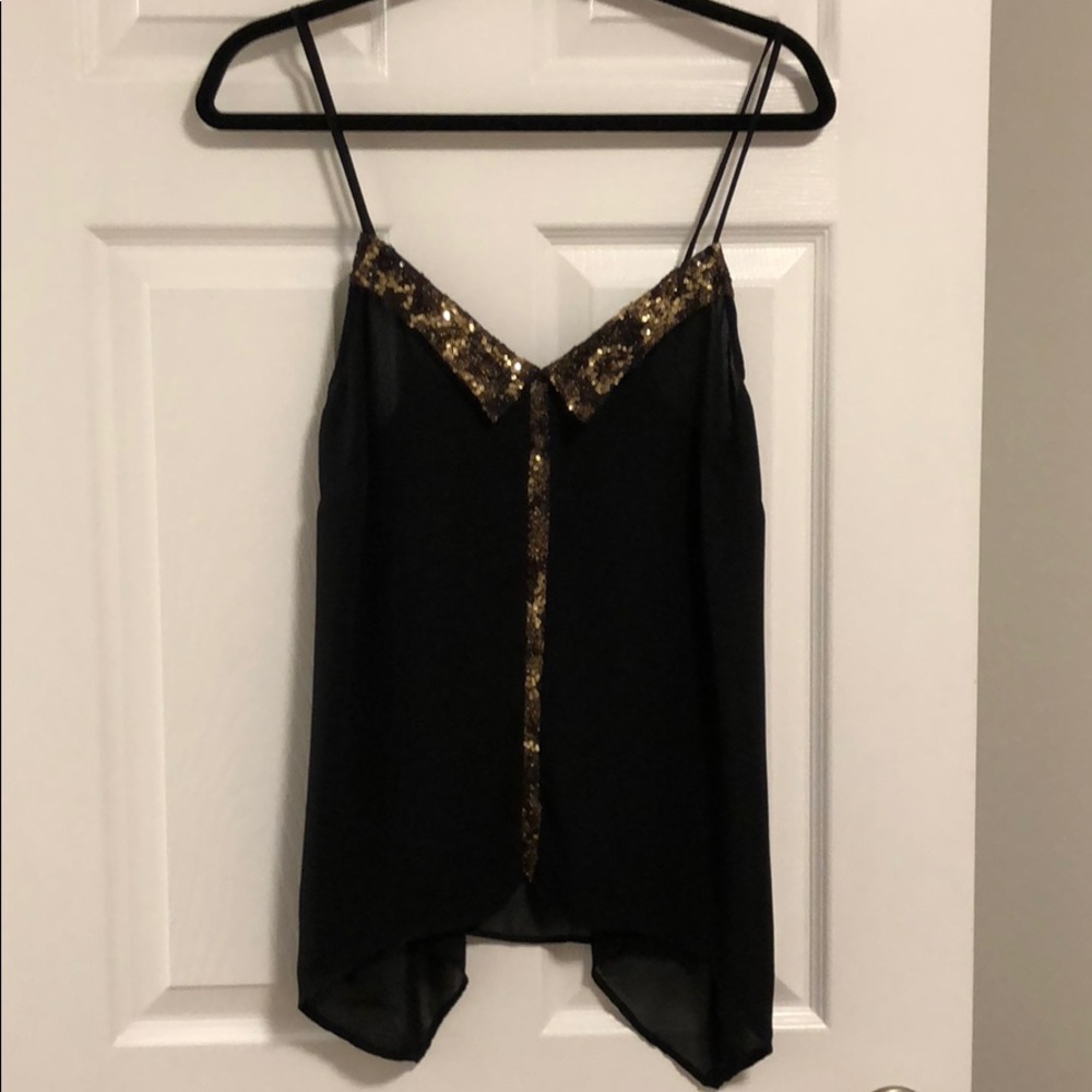 Varga Black Semi-Sheer Gold Sequin Tank